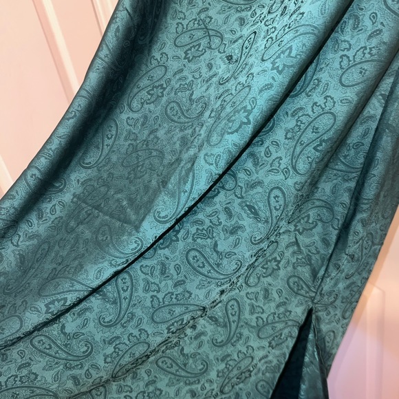 Forest Green Paisley Satin Smocked Neck Blouse